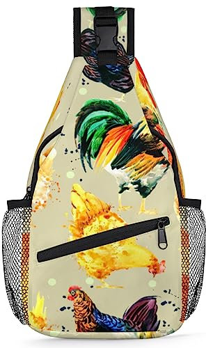 RIRIX Rucksack mit Huhn und Hahn, großer Hahn, Umhängetasche, Mehrzweck-Umhängetasche, Reisen, Wandern, Brusttasche, wie abgebildet, 7.9*3.5*14.2 inches, Sling-Rucksäcke