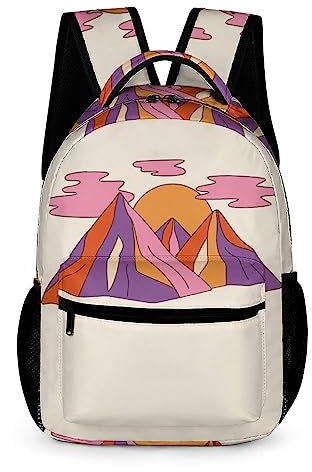 Niapessel Kinder-Rucksack für Schule, Retro, Trippy, Berge, Wolken, Schüler, Büchertaschen, Schultaschen, Mädchen und Jungen, Retro Trippy Mountains Clouds, Einheitsgröße, Retro