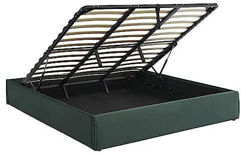 BAÏTA Lit Coffre Sakura Velours Vert forêt sommier 180x200 Inclus