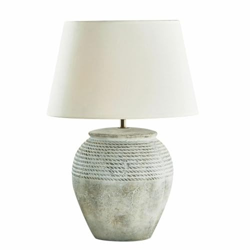 LOBERON Tischlampe Brookline, grau/creme | Handbemalt mit Antik-Finish, Stilvolle Nostalgie, Bauchiger Fuß, Tischleuchte, Nachttischlampe, Keramik, Leinen