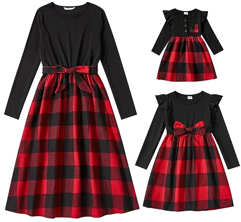 Mutter Tochter Weihnachtskleid Kariert Familie Passendes Outfit Herbst Winter Lang�rm Mama M�dchen Passend Kleidung Freizeitkleid Festkleid Abendkleid