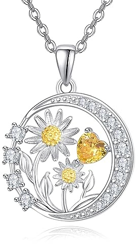 KINGWHYTE Gänseblümchen Halskette 925 Sterling Silber Daisy Halsketten Gänseblümchen Anhänger Ketten Geburtstag Weihnachten Schmuck Geschenk für Frauen und Mädchen