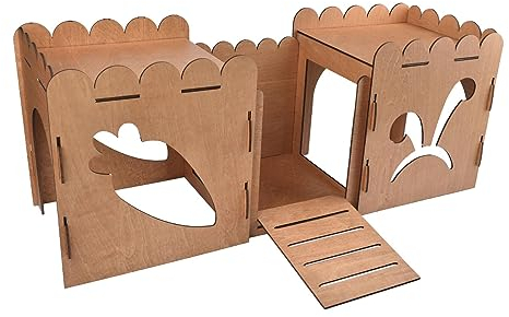 Colcolo Hölzernes Kaninchenschloss-Versteck, Meerschweinchen-Versteck, Haus, Hütte, Unterschlupf, Nest mit Leiter, Kleintierhaus, Bett, Hamsterhaus zum