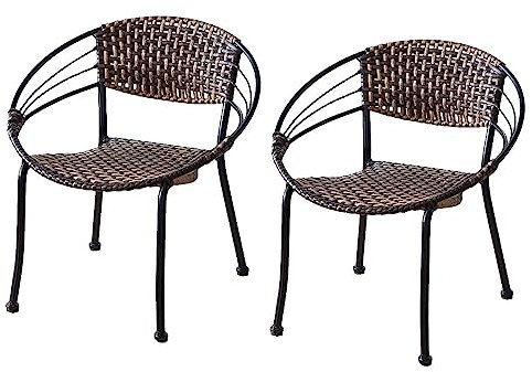 Set aus 2 Outdoor-Bistrostühlen, geflochtene Rattan-Garten-Esszimmerstühle mit Rückenlehne, stapelbares Design, für den Innen- und Außenbereich, Metallrahmen, Schwarz