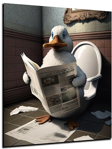 DARO Design - Bilder Deko Gäste WC Wandbild Badezimmer Bad Toilette Kunstdruck Bild auf 6mm HDF 30x20 cm Ente Wanddeko - lustige Wandbilder Leinwand Poster Aesthetic Room Decor Duck
