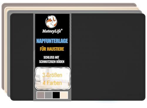 MateeyLife Silikon Napfunterlage Katzen & Hund, Katzennapf Unterlage Hundenapf rutschfest, wasserdichte Unterlage Futtermatte Hund, Futterunterlage Katz Groß, Mittle und Klein, 56x36cm, Schwarz