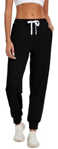 HAPYWER Jogginghose Damen Lang Trainingshose High Waist Sweathose Baumwolle Joggpants Casual Sweatpants Freizeithose für Frauen und Mädchen(Schwarz,XXL)
