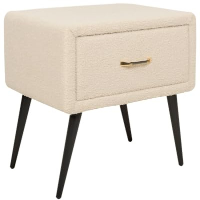 Beliani Nachttisch mit 1 Schublade Hellbeige Bouclé 1 Schubladen | Stoff, Beige, 46 x 38 x 49 cm, 100% Polyester