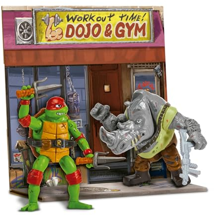TORTUGAS NINJA Raphael VS Rocksteady Movie Face Off Actionfiguren, 12 cm, bewegliche Actionfiguren aus dem Mutanten Chaos mit Kampfzubehör, für Jungen und Mädchen ab 4 Jahren