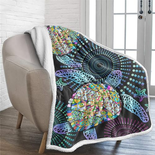 Lunoroey Turtle Blanket Throw Soft Sherpa Fleece Bed Sofa Blanket | Turtle Printed Throw Blanket, Soft Lightweight Blanket, Sherpa Fleece Blanket, Kids And Adults, 130cm x 150cm