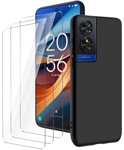 LYZXMY case for TCL 50 SE(6.78) Black mobile phone case + 3 pieces tempered glass protective film, case soft silicone TPU protective cover