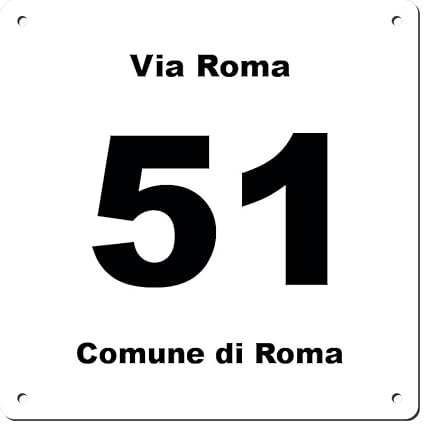 Numero Civico in piastra di alluminio composto rigido di spessore 3,5mm quadrato - Targa con numero e/o via personalizzata Omologata a rilievo oppure stampata (Bianco)
