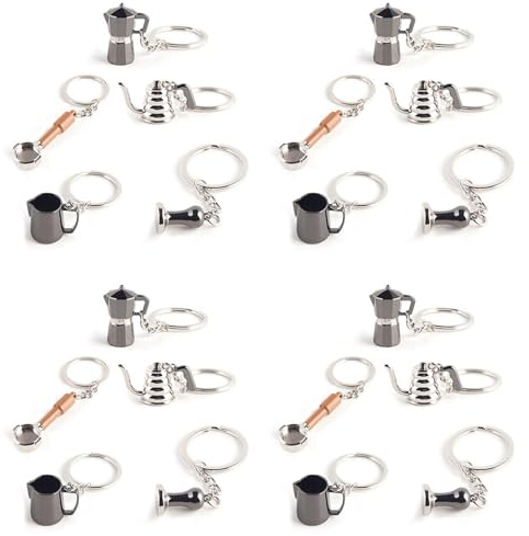 Bsowte 20PCS Coffee Tamper Keychain Espresso Portafilter Moka Pitcher Keyring Portable Coffee Accessories Gift