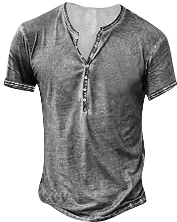 Tshirt Herren V Ausschnitt V-Ausschnitt Henleyshirt Henley Shirt Herren Kurzarm Henley T-Shirt Freizeit Henley Shirt Polo Shirt Henley Shirt Herren Kurzarm Poloshirt Langarmshirts(2-Gray,L)