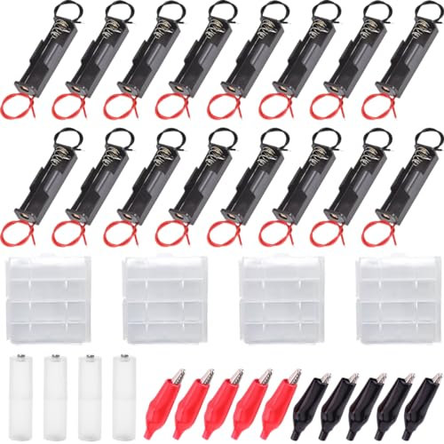 EatPitaya 16Pcs AA Battery Holder 1-Slot On/Off Switch, AA Battery Case Box Holder, 4Pcs AAA to AA Battery Holder Converter, 4Pcs AA Battery Storage Case, 10Pcs Battery Alligator Clip