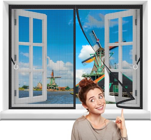 Fliegengitter Insektenschutz 230x115cm net Fenster Rollo Insektenschutzrollo Ohne Bohren Kinderleichte Klebemontage Schwarz