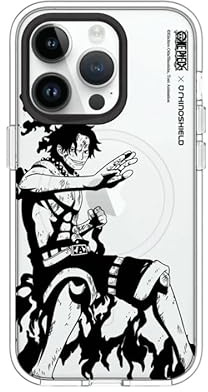 RhinoShield Clear Case kompatibel mit MagSafe für [iPhone 14 Pro]|Überragende Magnetstärke, Vergilbungsresistenz, Kristallklar, optimaler Schutz - Schwarz [One Piece/Ace B&W]