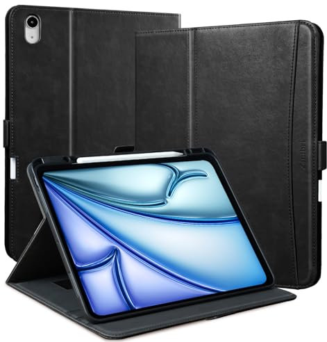 Zinibri Custodia Cover per iPad Air 11 Pollici M3 2025/M2 2024,iPad Air 5/4 Generazione 10,9 con Portapenna Tasca Cinghie Multi Angolo Chiusura Magnetica Pelle PU Auto Sveglia/Sonno,Nero