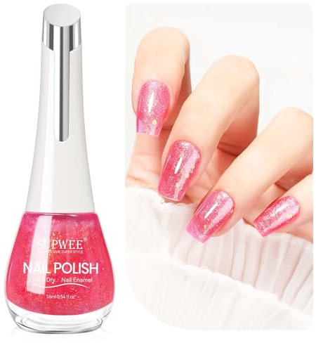 SUPWEE Glitzer Nagellack - 16ML Rosa Glanz Schnelltrocknend Keine Aushärtung Erforderlich für DIY Nail Art Maniküre
