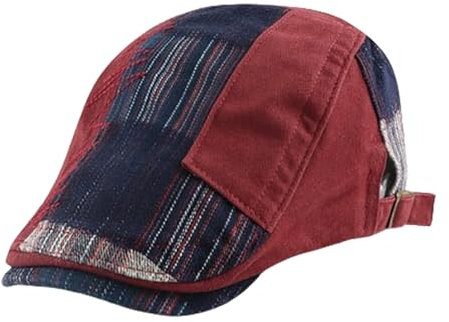 HIQIU Schiebermütze Herren Flatcap Barret Cap, Schirmmütze Herren Patchwork Baskenmütze Gatsby Newsboy Cap Golfermütze (DE/NL/SE/PL, Alphanumerisch, M, L, Weinrot-b)