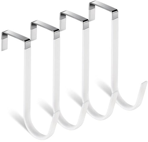 ZPLASK 4Pcs Door Hooks Over The Door Hook Hanger, Over Door Hooks, Christmas Decorations Over Door Hook, Over Door Wreath Hanger for Clothes Hats Bags Wedding Wreath Display (White)