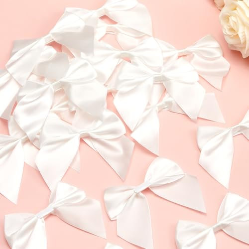 Sinmoe 20 Stück Groß Selbstklebende Satinband 10,5 cm Breite Satinschleifen Schleifen DIY Basteln zum Verpacken von Geschenke Schleifendeko für Geburtstag, Hochzeit, Valentinstag(Weiß)