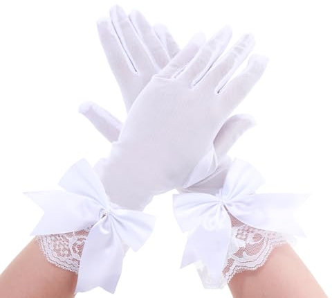 Aeaocvo Spitzenhandschuhe Weiß Damen Spitzen Handschuhe, Hochzeit Party Handschuhe, Kurze Lace Handschuhe mit Schleife für Braut, Abschlussball, Abendveranstaltungen, Formelle Anlässe