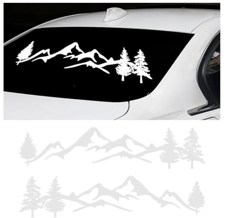 CGEAMDY 2 Stück Vinyl Aufkleber Für Wohnwagen Wohnmobil Zubehör, Auto Aufkleber Reflektierende Berg Aufklebers Baum Wald, Universal Ganzkörper Auto Aufkleber, Dekoratives Autozubehör(Weiß)