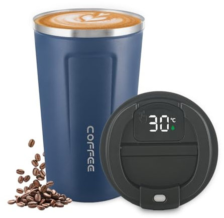 Newvenper Vakuum-Isolierbecher aus Edelstahl kaffeebecher, Coffee to go becher mit LED-Temperaturanzeige, auslaufsicher, Becher mit Deckel, hält kalt und warm, geeignet für Kaffee, Tee und Bier(blau)