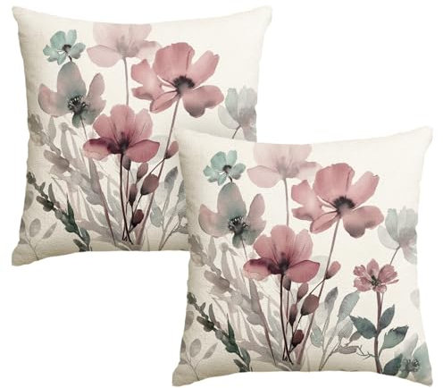 Artoid Mode Lila Wilde Blumen Geometrische Muster Frühling Kissenbezüge 2er Set, 45x45 cm Sommer Saisonnal Zierkissenbezug Couch Wohnzimmer Deko