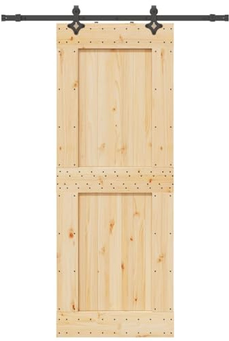 vidaXL Schiebetür mit Beschlag 85x210 cm Massivholz Kiefer, Innentür, Holzschiebetür, Scheunentür, Innenschiebetür, Holz Schiebetür, Innenscheunentür