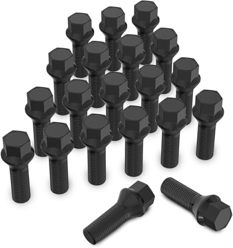 20 Stück MIKKUPPA Radschrauben Radbolzen M12x1,5 - Schaftlänge: 26mm, Kegelbund 60°, Schlüsselweite: 17mm (Schwarz)