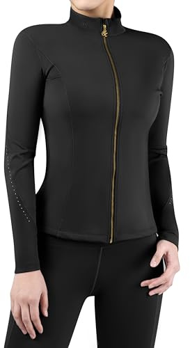 Harrison Howard Veste d'équitation en tissu softshell extensible pour femme avec fermeture éclair intégrale, noir, Medium