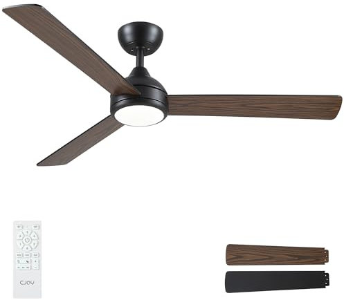 CJOY Ventilatore da Soffitto con Luce, 132cm Ventilatore da Soffitto con Luce e Telecomando, 6 Velocità, Silenzioso Reversibili, 3 Pale Nero/Legno, Memoria 3 CCT Dimmerabile, Timer, Modalità Sleep