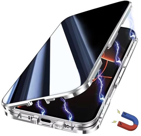Yoursea Anti Peeping Case for iPhone 14, 360 Degree Front and Back Privacy Tempered Glass Cover, Anti SPY Screen, Anti Peep Magnetic Adsorption Metal Bumper for iPhone 14 Silver