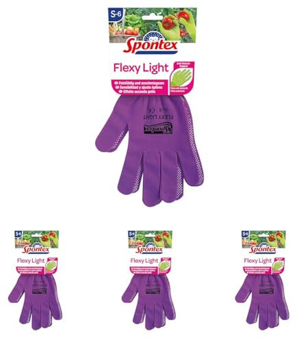 Spontex Flexy Light, flexible Damenhandschuhe für Garten- und Hobbyarbeiten, mit Anti-Rutsch-Noppen, aus Textilstrick, Größe S, 1 Paar (Packung mit 4)
