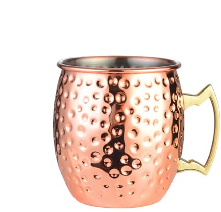 Mug en cuivre Mule de Moscou - Cup à Cocktail Martelée 530 ml with Ergonomic Ergonomic Gobelet en cuivre fait main pour boisson froide, fête, bière, vodka, gin tonic, cadeau élégant