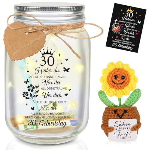 TUZELIYA 30 Geburtstag Geschenk für Mann Frau - LED Flaschenlicht mit Positive Potato Geburtstagskarte - Geldgeschenk Geburtstag - Lustige Geschenk Geburtstag - Geburtstag Tischdeko
