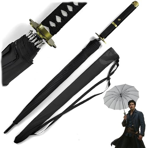 Swords and more One Piece Regenschirm, 16K Premium Version, Groß Katana Samurai Schwert Regenschirm Sturmfest mit langem Griff (Zoro's Shuusui)