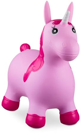 Relaxdays Hüpftier Einhorn, inklusive Luftpumpe, Hüpfpferd bis 50 kg, BPA-frei, für Kinder, Hüpfspielzeug, pink