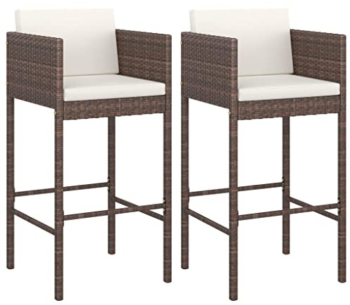 Eleganz 2 Barhocker mit Kissen - Poly Rattan & pulverbeschichteter Stahl - Perfekt für Garten & Terrasse - Strapazierfähig & Wetterfest - Modernes Design für Outdoor-Genuss