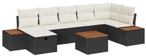 vidaXL 8-teiliges Garten-Sofa-Set mit Kissen in Schwarz aus Poly Rattan – Modular, verstellbare Füße, perfekt für Gartenmöbel, stylisches Sitzen auf Balkon und Terrasse, ideal für die Lounge.