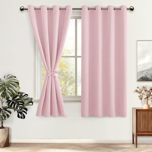 DWCN Verdunklungsvorhänge mit Ösen Blickdicht Vorhänge mit Raffhalter | Blush Rosa, H167 x B137 cm, 2 Stücke Thermovorhang Kälteschutz Gardinen Wohnzimmer Schlafzimmer Wärmeisolierend