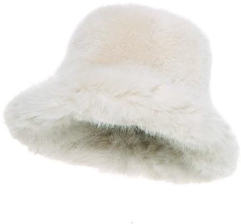 Dokurry Damen Winter Fellmütze - Fake Fur Bucket Hat, Warme Flauschige Bucket Hat für Damen Für Kaltes Wetter & Tagesgebrauch