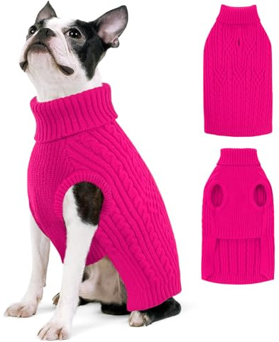 AOFITEE Hundepullover Mittelgroße Hunde, Winter Warmer Weihnachten Sweater für Hunde Gestrickt Hundepullover, Elastisch Weich Hundepulli Rollkragenpullover Hund Pullover für Französische Bulldogge M