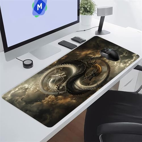 Large Gaming Mouse Pad 35.4x15.7x0.08 inch Animal Dragon Mouse Mat XXL, Gaming Keyboard Mat, Extended Desk Pad with Non-Slip Base and Stitched Edge for Office/Gamer