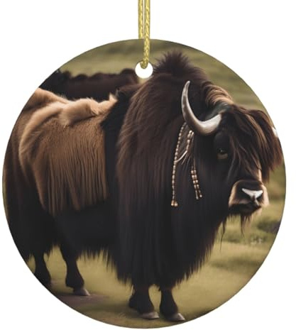Mighty Highland Yak Weihnachtsschmuck aus Keramik, bedruckt, rund, geeignet für Weihnachtsbäume, Feiertagsfeiern und Heimdekoration