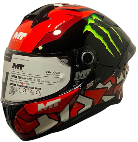 MT Helmets Targo S Designed Piqueras Monster Brillo - Casco de Moto Integral Homologado 22.06