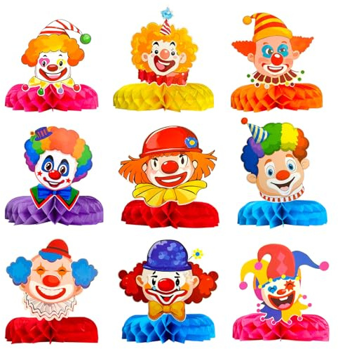 Karneval Clown Bienenwaben Tischdeko, 9 Stück 3D Clown Wabenbälle Tischdekoration Faschingsdeko Bunte Party Mittelstücke Dekoration für Fasching Karneval Geburtstag Party