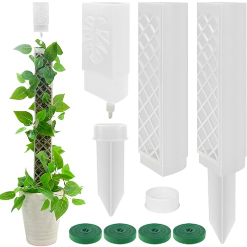 Plastic Moss Pole for Plants Monstera, 2Pcs 24.5cm/ 49cm Monstera Plant Support, Plant Poles with Dripper, 2 Grounding Plugs, Plant Spacer, 4 Hook-and-Loop Strap, Plant Stakes for Indoor Outdoor Plant